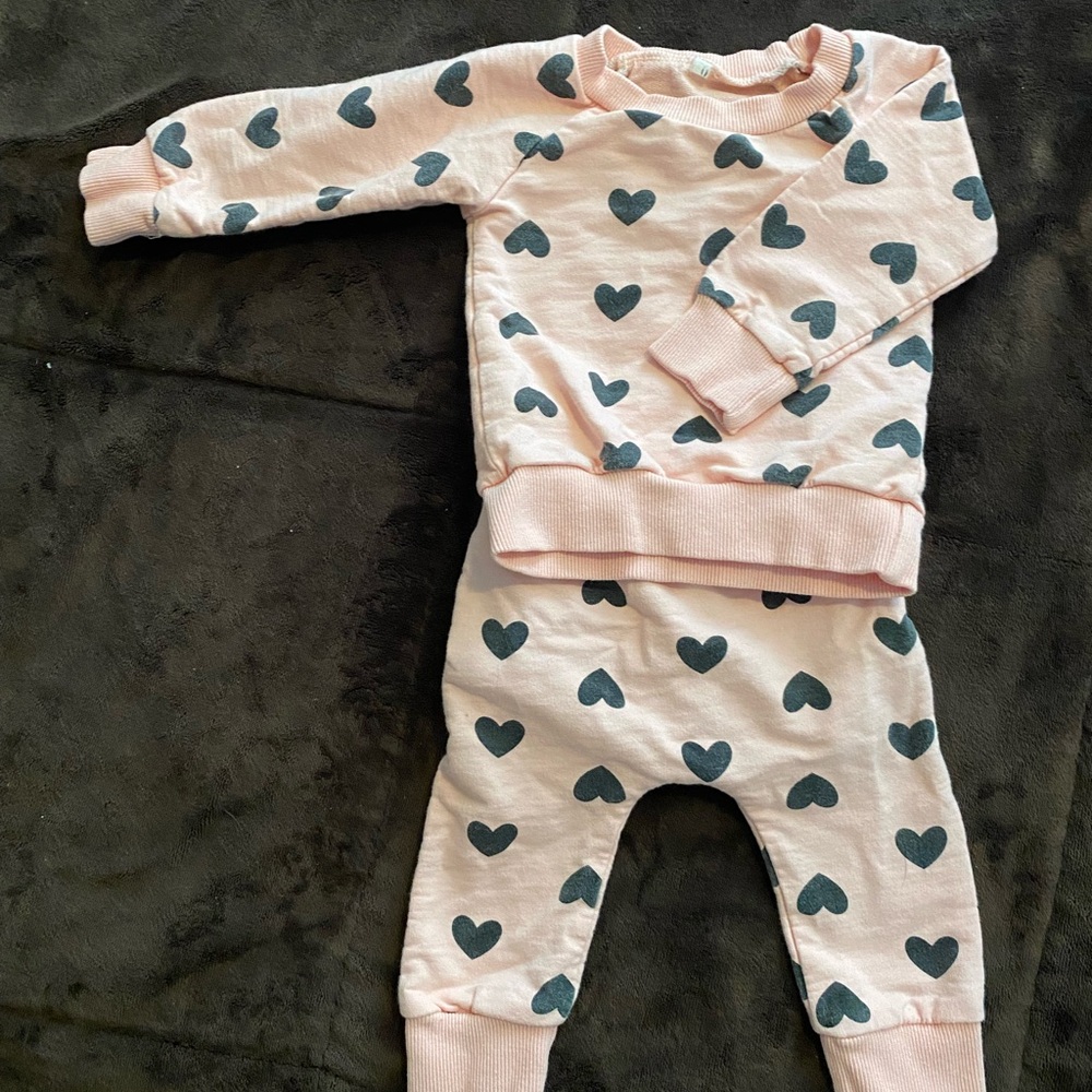 Pink Heart Print Baby Outfit